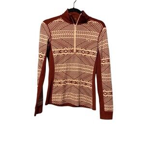 Kari Traa Merino Wool Base Layer Size S Half Zip Burgundy Tan Pink